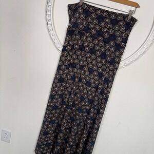 LuLaRoe Womens Maxi Skirt Medium Floral  Leaf Navy Blue High Waist Stretch‎